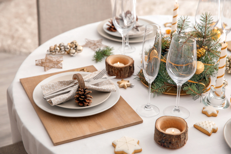 Christmas dinner table decorated with plastic free items